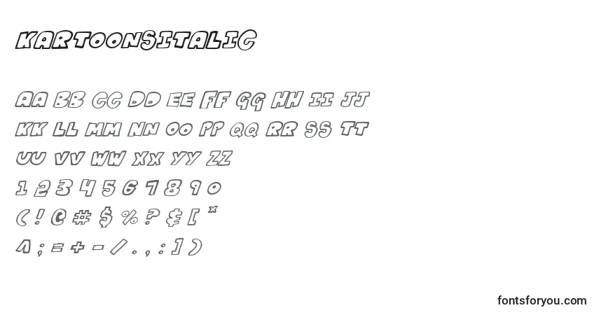 Шрифт KartoonsItalic – алфавит, цифры, специальные символы