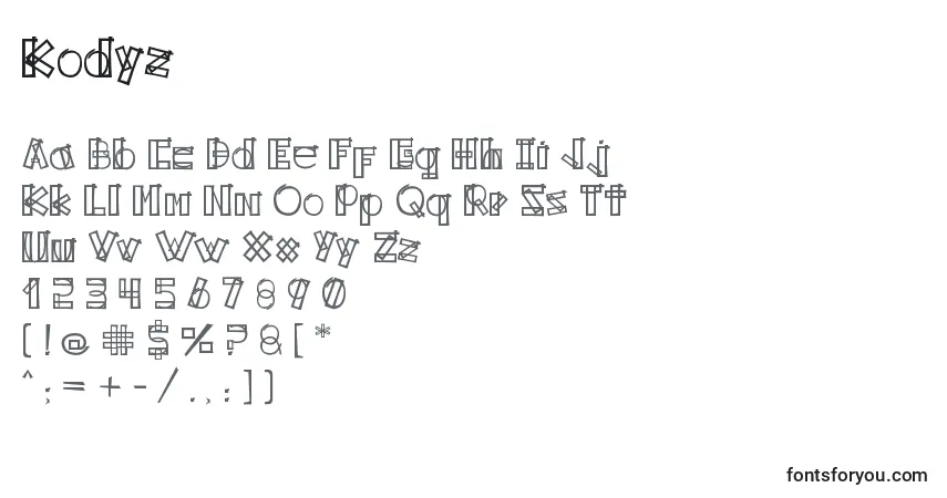 Czcionka Kodyz – alfabet, cyfry, specjalne znaki