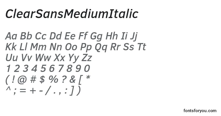 ClearSansMediumItalicフォント–アルファベット、数字、特殊文字