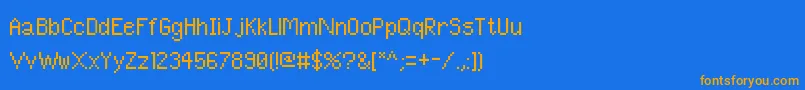 フォントPixelUnicode – オレンジ色の文字が青い背景にあります。