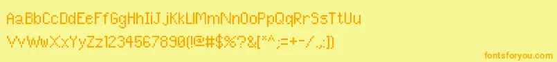 フォントPixelUnicode – オレンジの文字が黄色の背景にあります。