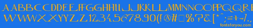 フォントMfInnamoramento – オレンジ色の文字が青い背景にあります。