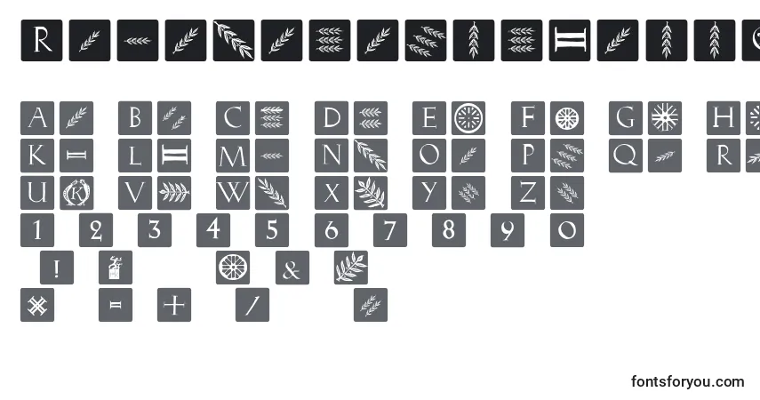 A fonte Romanacapsclassicsquares – alfabeto, números, caracteres especiais