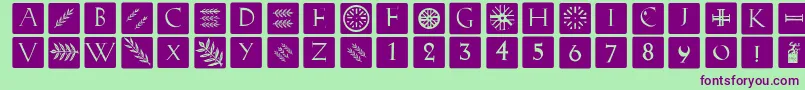 Czcionka Romanacapsclassicsquares – fioletowe czcionki na zielonym tle