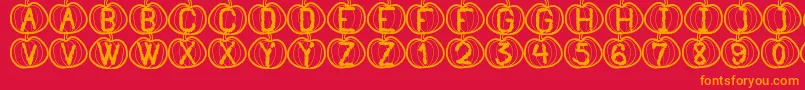 PumpkinHalloweenSt-Schriftart – Orangefarbene Schriften auf rotem Hintergrund