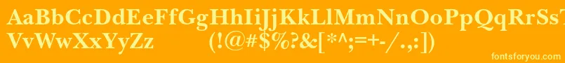 NewbaskervilleexpodcBold-Schriftart – Gelbe Schriften auf orangefarbenem Hintergrund