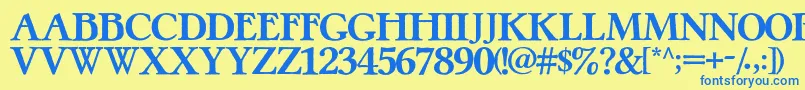 フォントPretzelRegular – 青い文字が黄色の背景にあります。