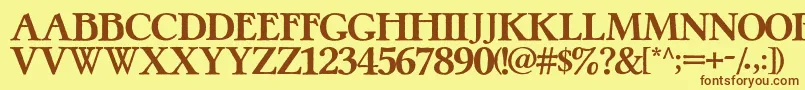 フォントPretzelRegular – 茶色の文字が黄色の背景にあります。