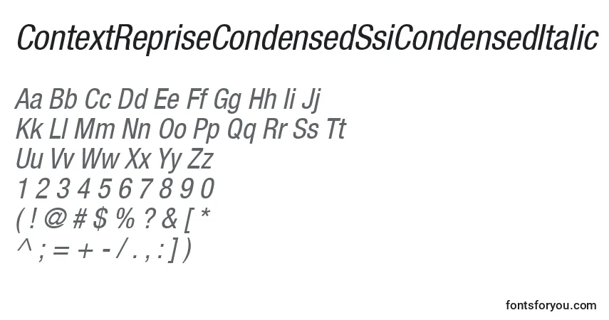 Czcionka ContextRepriseCondensedSsiCondensedItalic – alfabet, cyfry, specjalne znaki