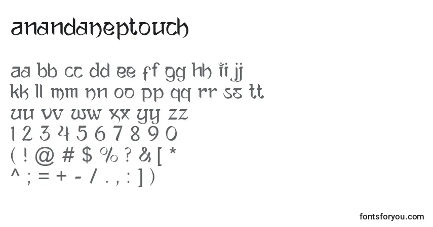 AnandaNeptouch-fontti – aakkoset, numerot, erikoismerkit