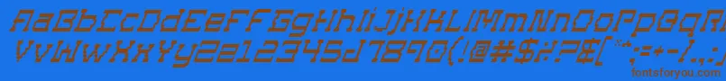 フォントSuperagoItalic – 茶色の文字が青い背景にあります。