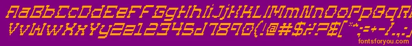 SuperagoItalic-Schriftart – Orangefarbene Schriften auf violettem Hintergrund
