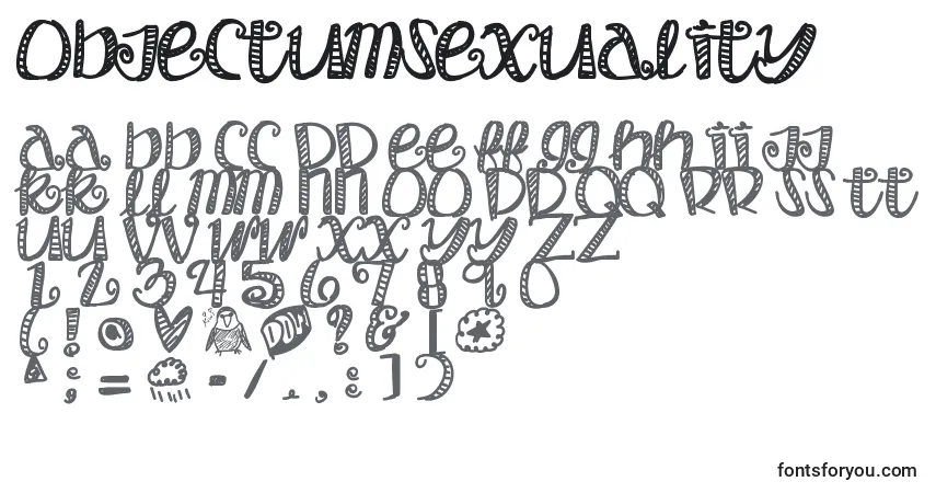 Czcionka Objectumsexuality – alfabet, cyfry, specjalne znaki