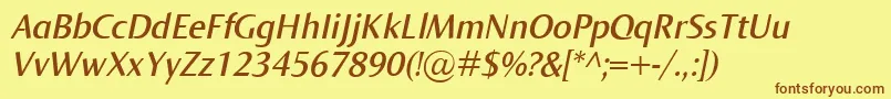 NormaSemiboldItalic-fontti – ruskeat fontit keltaisella taustalla
