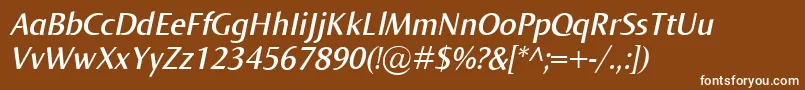 NormaSemiboldItalic-fontti – valkoiset fontit ruskealla taustalla