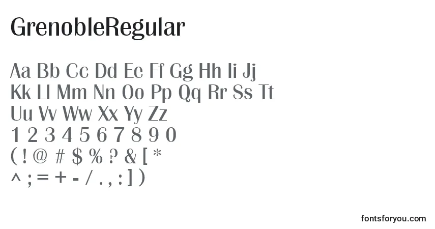 Шрифт GrenobleRegular – алфавит, цифры, специальные символы