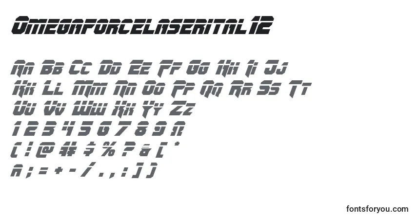 Omegaforcelaserital12-fontti – aakkoset, numerot, erikoismerkit