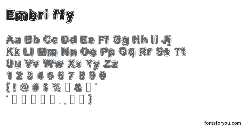 Czcionka Embri ffy – alfabet, cyfry, specjalne znaki