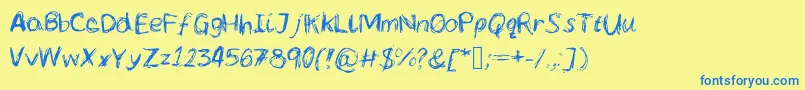 Lcscribbles-Schriftart – Blaue Schriften auf gelbem Hintergrund