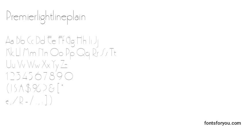 Czcionka Premierlightlineplain – alfabet, cyfry, specjalne znaki