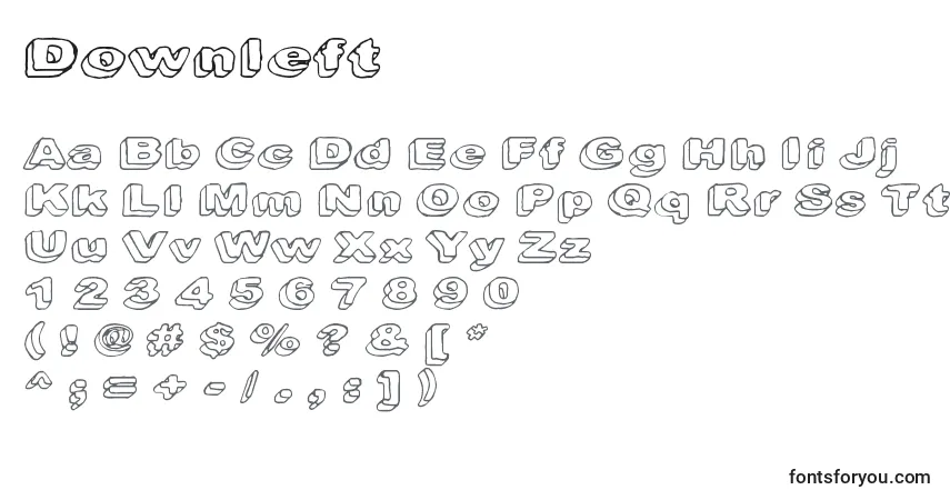 A fonte Downleft – alfabeto, números, caracteres especiais