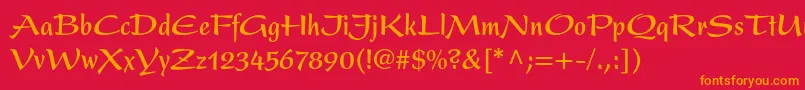 フォントPresentltstdBoldcondensed – 赤い背景にオレンジの文字