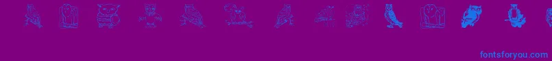 Czcionka Aez Owls For Traci – niebieskie czcionki na fioletowym tle