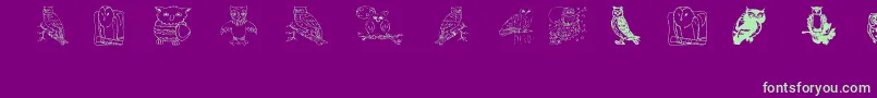 Aez Owls For Traci-Schriftart – Grüne Schriften auf violettem Hintergrund