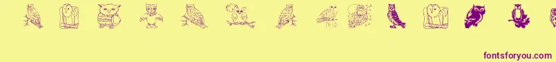 Aez Owls For Traci-fontti – violetit fontit keltaisella taustalla