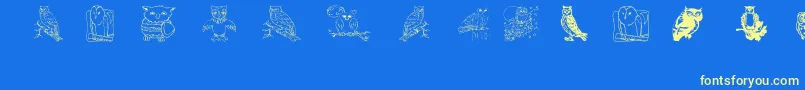 Czcionka Aez Owls For Traci – żółte czcionki na niebieskim tle