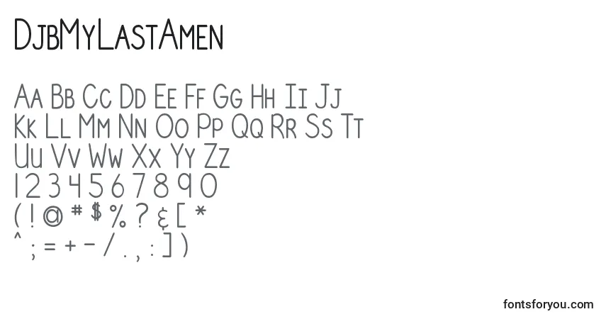 A fonte DjbMyLastAmen – alfabeto, números, caracteres especiais