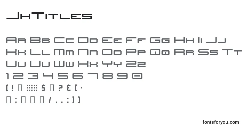 Czcionka JhTitles – alfabet, cyfry, specjalne znaki