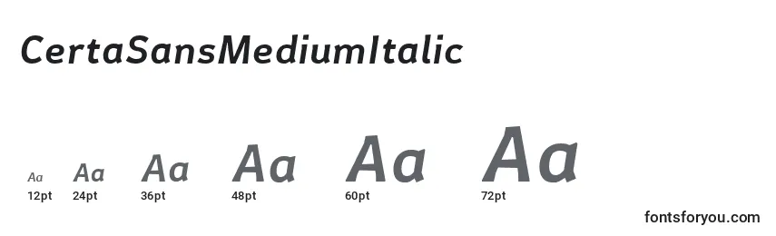 Größen der Schriftart CertaSansMediumItalic (77294)