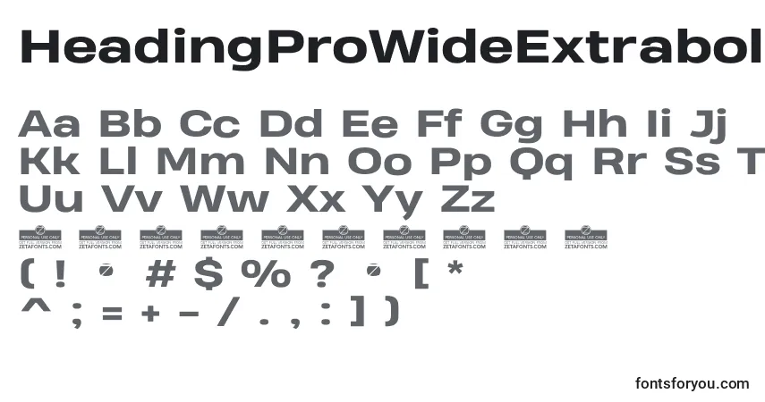 A fonte HeadingProWideExtraboldTrial – alfabeto, números, caracteres especiais