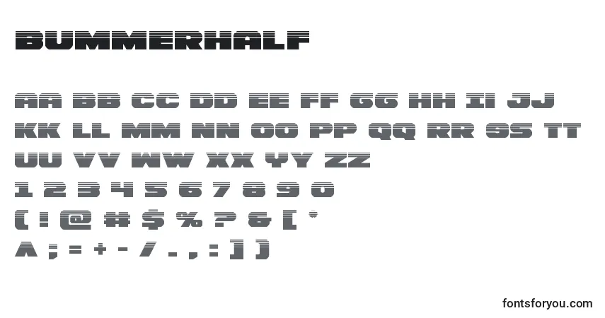 Czcionka Bummerhalf – alfabet, cyfry, specjalne znaki