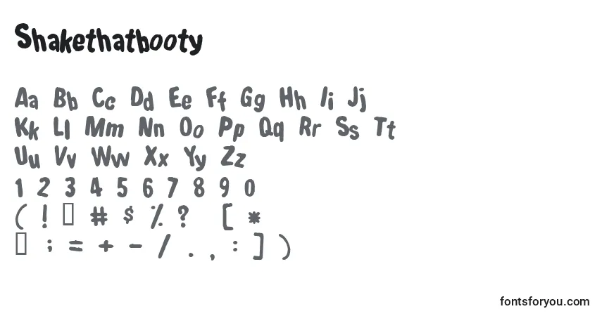 Schriftart Shakethatbooty – Alphabet, Zahlen, spezielle Symbole