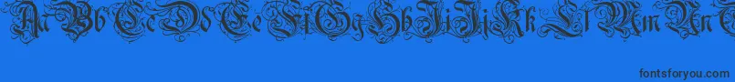 Ruritania-Schriftart – Schwarze Schriften auf blauem Hintergrund