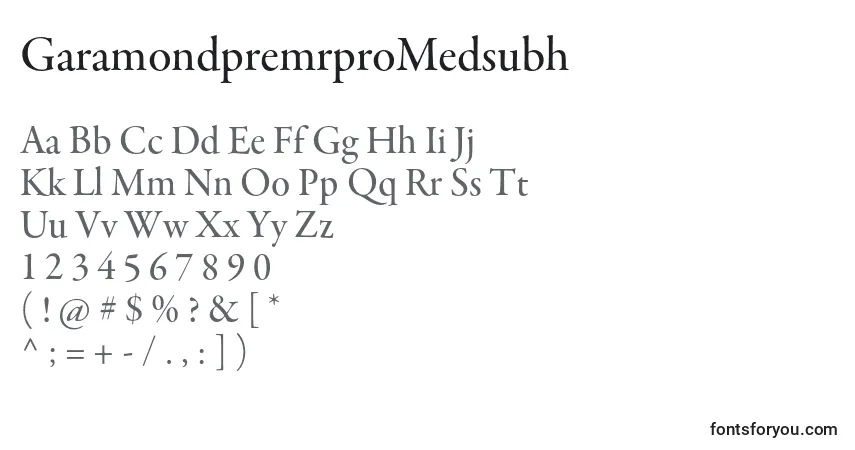 A fonte GaramondpremrproMedsubh – alfabeto, números, caracteres especiais