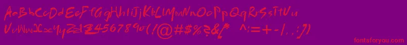 BrushScriptMtРљСѓСЂСЃРёРІ-Schriftart – Rote Schriften auf violettem Hintergrund