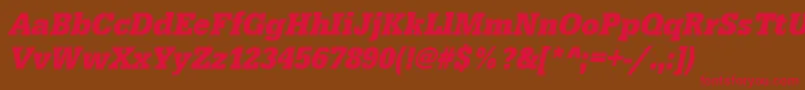 フォントUrwegyptiennetextnarBoldOblique – 赤い文字が茶色の背景にあります。