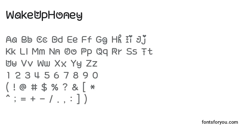 A fonte WakeUpHoney – alfabeto, números, caracteres especiais