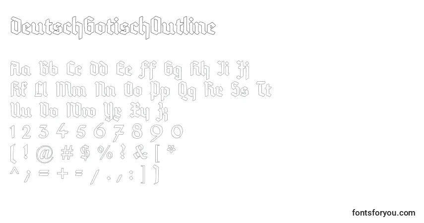 Czcionka DeutschGotischOutline – alfabet, cyfry, specjalne znaki