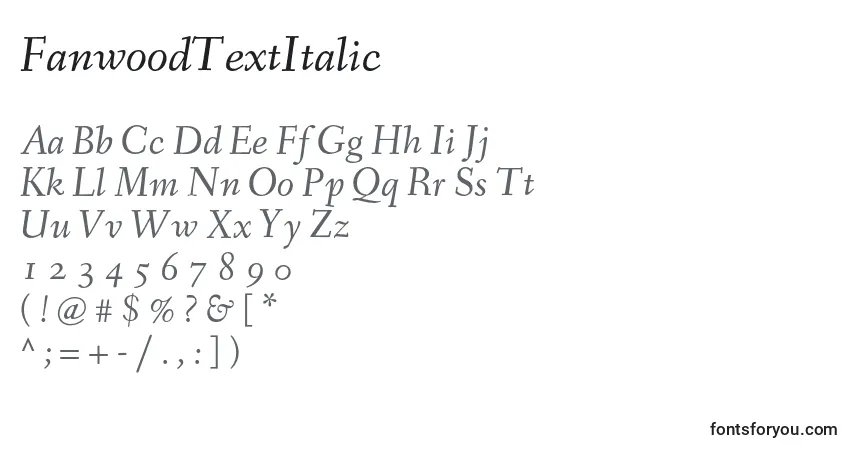 A fonte FanwoodTextItalic (77326) – alfabeto, números, caracteres especiais