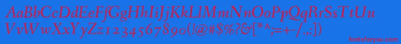 FanwoodTextItalic-Schriftart – Rote Schriften auf blauem Hintergrund