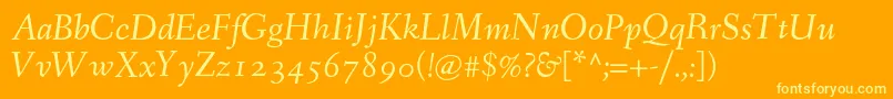 FanwoodTextItalic-Schriftart – Gelbe Schriften auf orangefarbenem Hintergrund