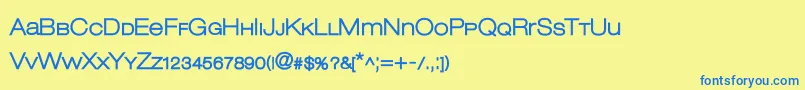 フォントLowveticademibold – 青い文字が黄色の背景にあります。