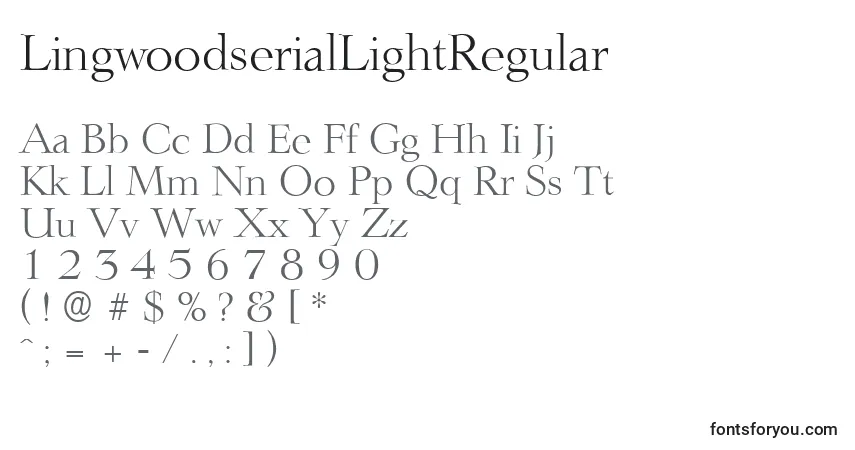 Czcionka LingwoodserialLightRegular – alfabet, cyfry, specjalne znaki