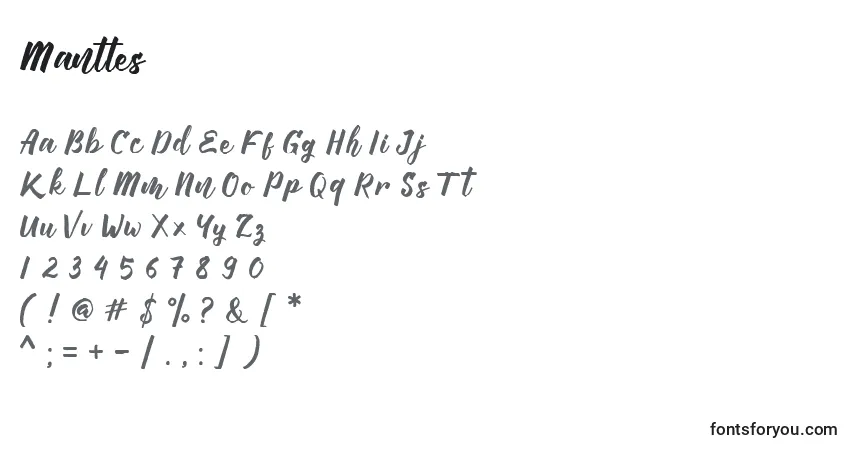 Czcionka Manttes – alfabet, cyfry, specjalne znaki