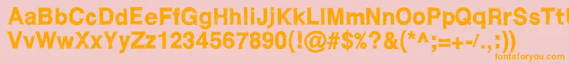 フォントWcRoughtrad – オレンジの文字がピンクの背景にあります。
