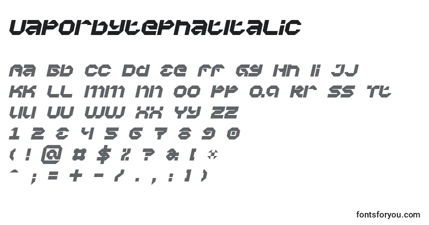 Czcionka VaporbytePhatItalic – alfabet, cyfry, specjalne znaki